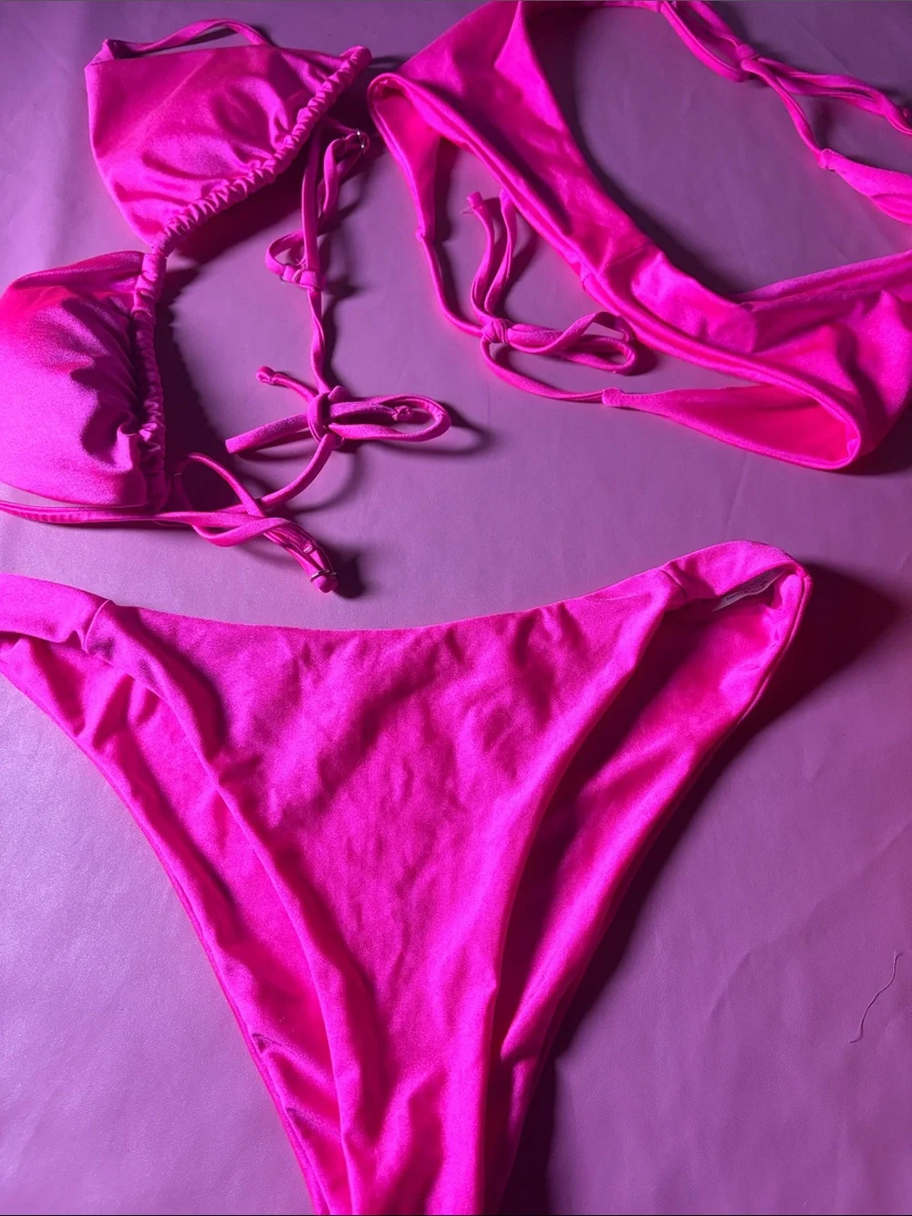 Hot Pink Women's Triangle Bikini Set 3 piece.